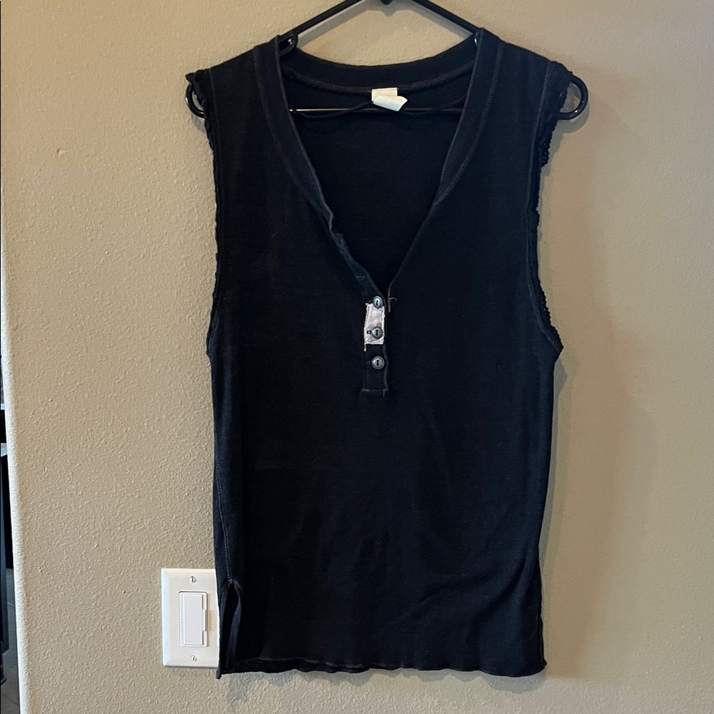 FP Movement by Free People Black Sleeveless Henley Tank